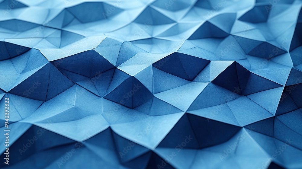 Fototapeta premium Sharp, clean lines and shapes form an abstract blue geometric background.
