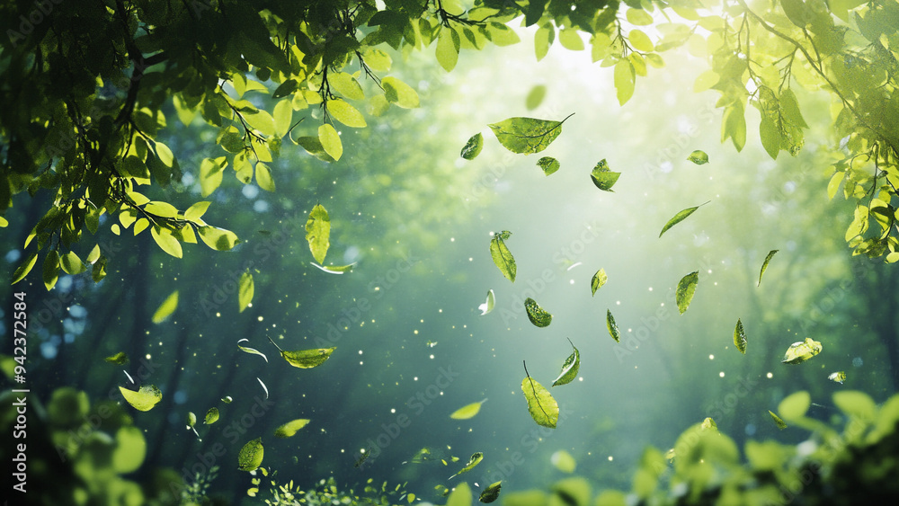 Summer Forest with Cascading Green Leaves Summer Forest with Cascading Green Leaves