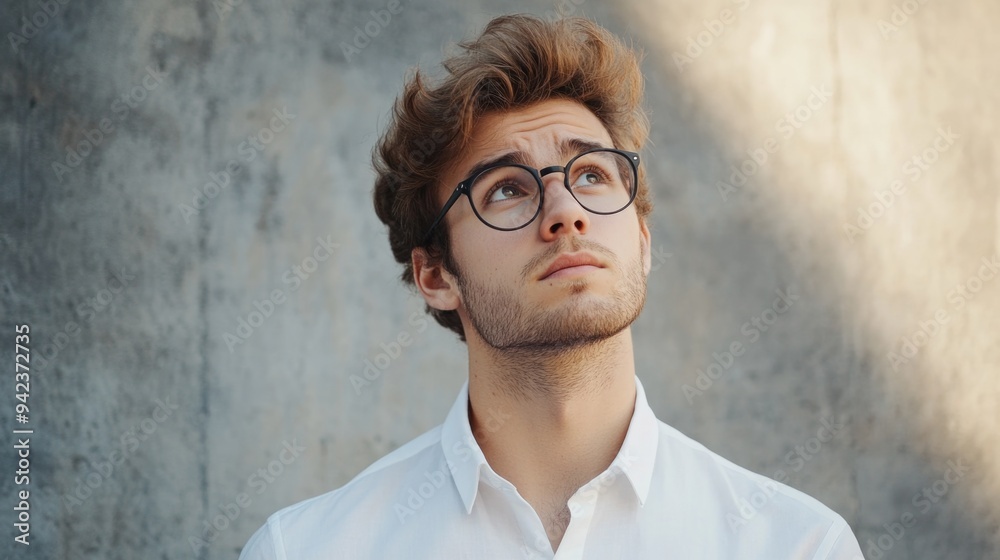 Fototapeta premium Contemplative Young Man in a Shirt