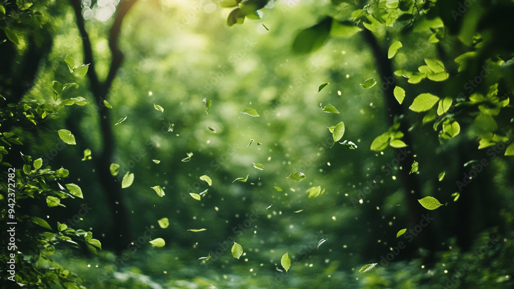 Summer Forest with Cascading Green Leaves Summer Forest with Cascading Green Leaves