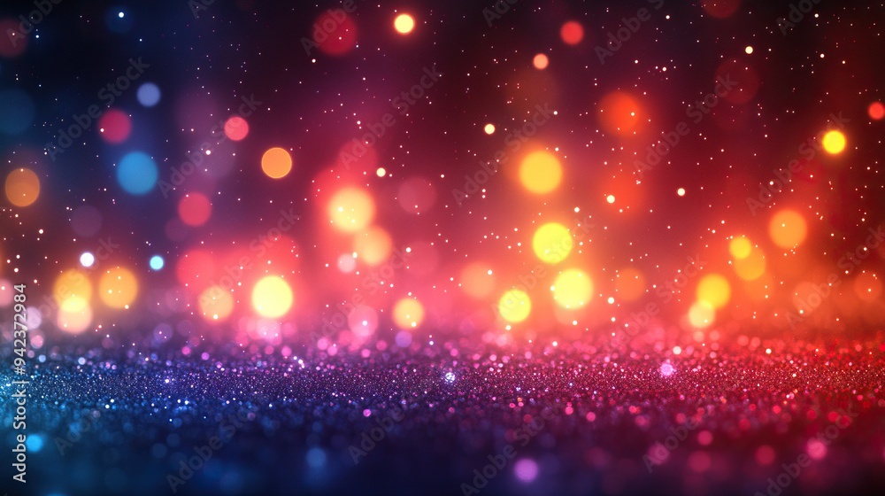 Obraz premium Vibrant, out-of-focus lights form an abstract colorful bokeh background.
