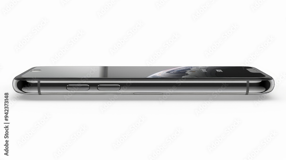 Side view of a phone isolated, showcasing its thin profile and buttons. Side view of a phone isolated, showcasing its thin profile and buttons.