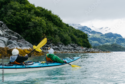 Kayaking in Glacier Bay National Park in southeastern Alaska in summer