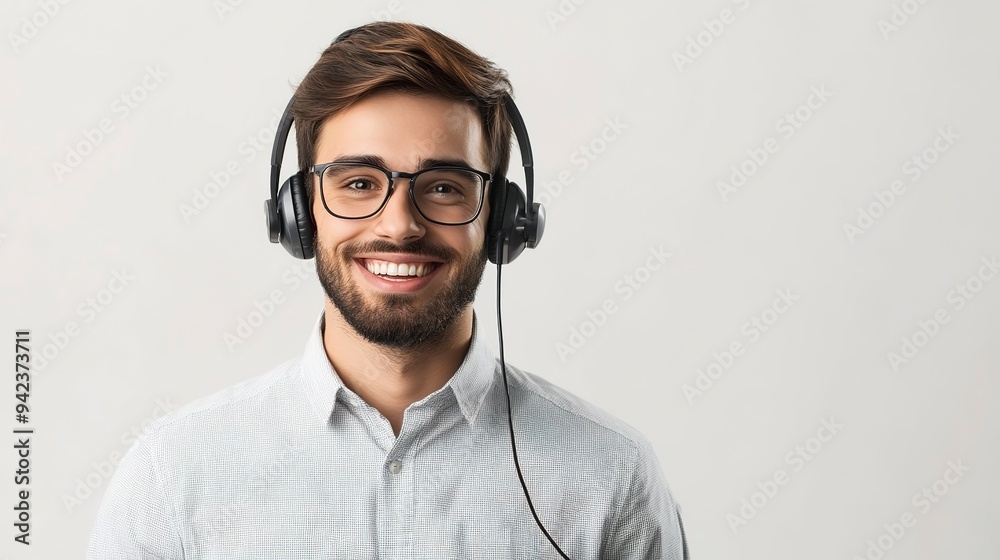 Smiling man customer service worker, call center with phone headset isolated on white background Smiling man customer service worker, call center with phone headset isolated on white background