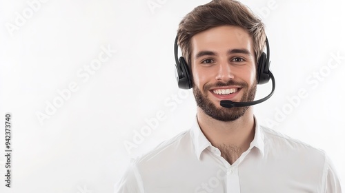 Smiling man customer service worker, call center with phone headset isolated on white background 