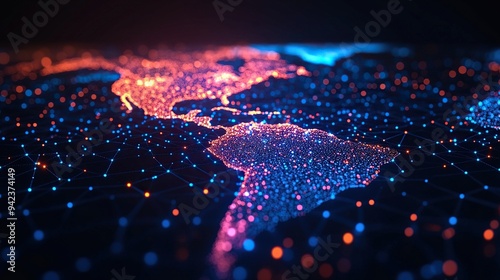 South America's global network and connectivity are depicted in an abstract digital map.