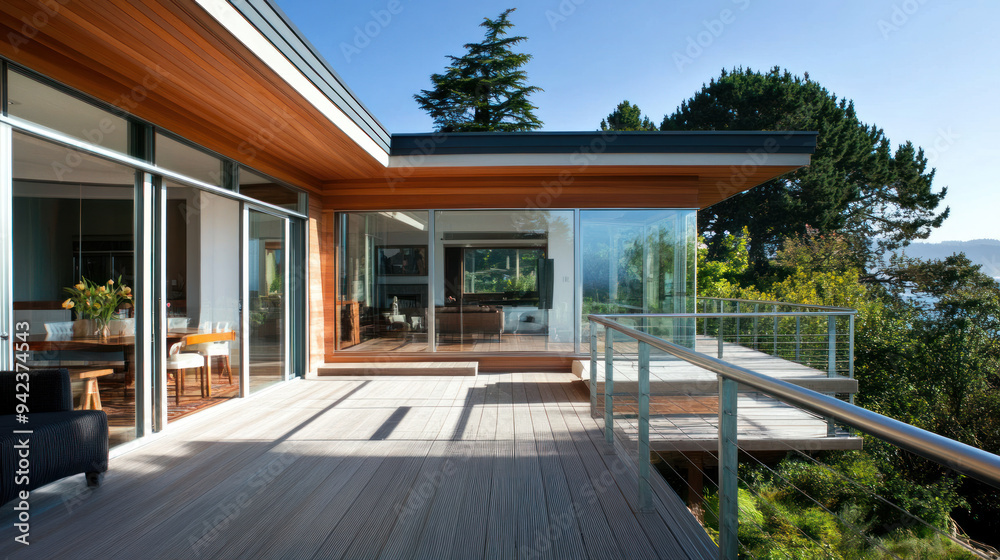 Modern cozy house with deck and stainless steel rails by lush jungle Modern cozy house with deck and stainless steel rails by lush jungle