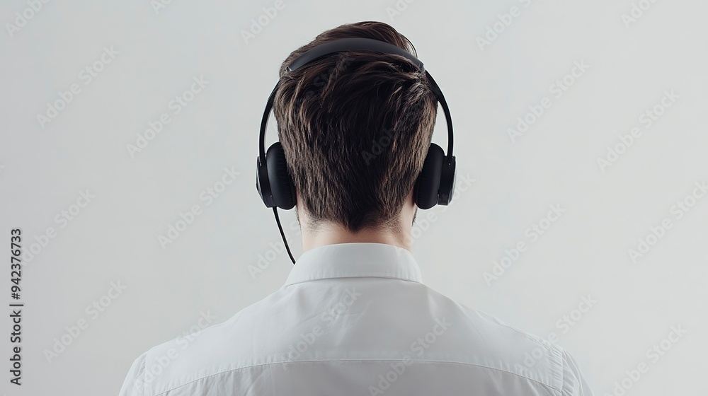 Confident corporate representative wearing a headset against a crisp white background, exuding professionalism and approachability for effective customer service and support interactions. Confident corporate representative wearing a headset against a crisp white background, exuding professionalism and approachability for effective customer service and support interactions.