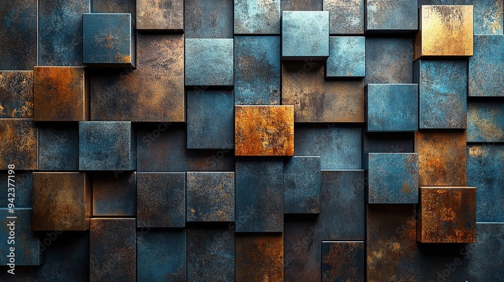 Futuristic and sleek patterns are formed by abstract metal cubes. Futuristic and sleek patterns are formed by abstract metal cubes.
