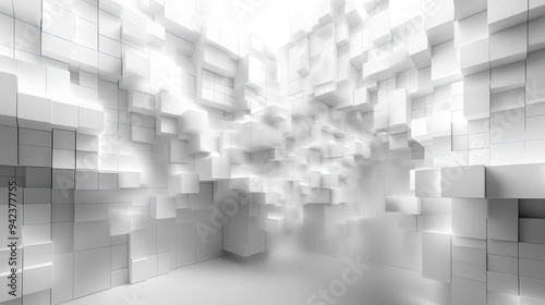 A modern and interconnected design is created by an abstract network of white cubes and lines.