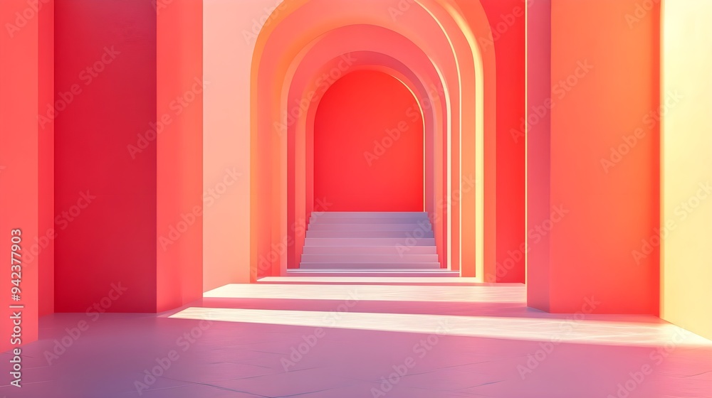 Abstract Pink & Orange Archway with Steps Abstract Pink & Orange Archway with Steps