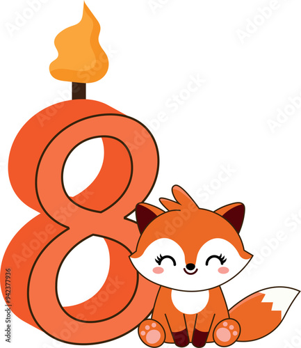 cute fox birthday candle with number 8