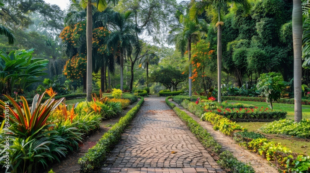 Fototapeta premium The beloved botanical garden, an iconic green space showcasing a diverse range of plant species.
