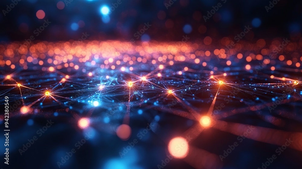 Obraz premium Artificial neural connections enhance the quantum network in this tech abstract.