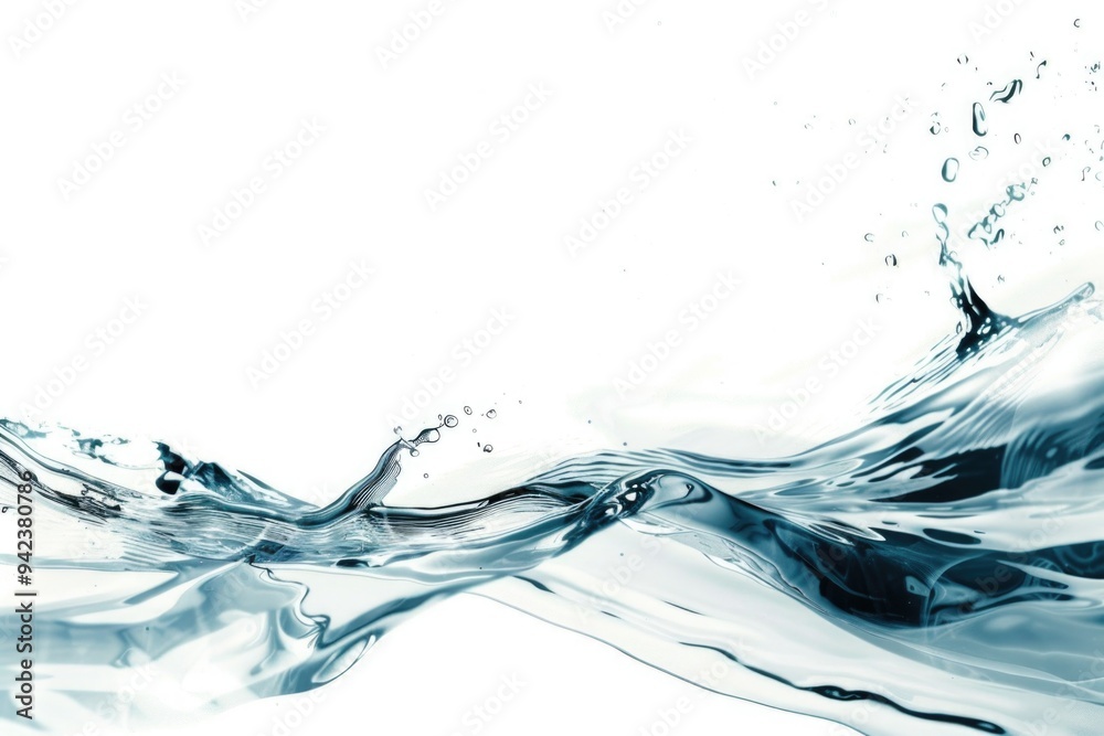 A close-up view of a wave crashing onto a white surface, with water droplets and foam creating texture and interest