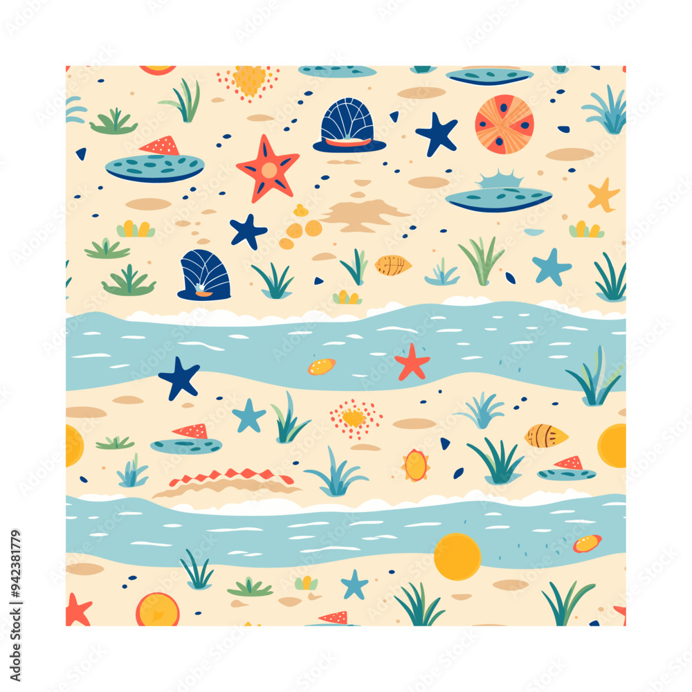 Fototapeta premium a colorful illustration with the word beach and the ocean