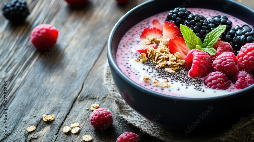 nutritious breakfast bowl with berries, chia seeds, and granola nutritious breakfast bowl with berries, chia seeds, and granola