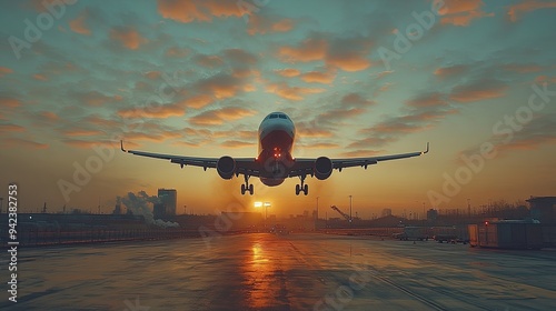 An airplane departs a cargo terminal into the sky.