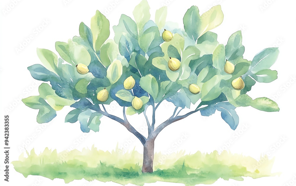 Fototapeta premium A clipart style watercolor illustration of a Pumpkin patch with various sizes of pumpkins, The background must be plain white to emphasize the illustration