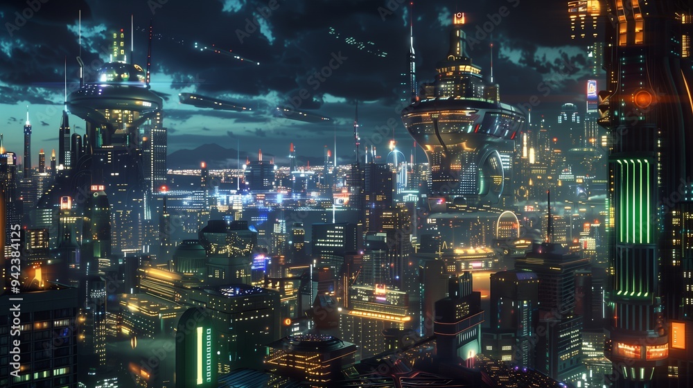 A futuristic cityscape illuminated by neon lights and advanced architecture. A futuristic cityscape illuminated by neon lights and advanced architecture.