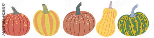 color isolated autumn pumpkins vector illustration set. element for logo sticker poster print design decor backgrounds