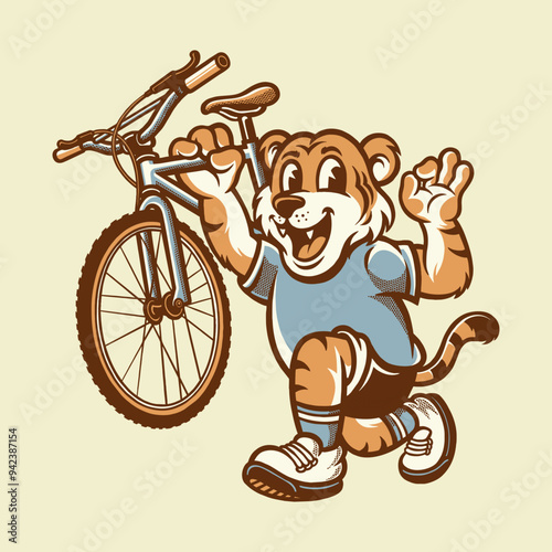 TIGER LIFTING BIKE VECTOR ILLUSTRATION