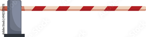 Red and white striped automatic barrier gate is closing and denying access to a parking lot