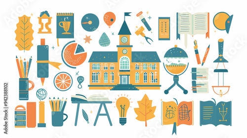 illustration of a set of icons back to school