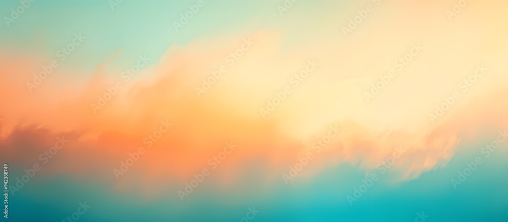 Abstract gradient background, grainy texture, light blue and orange colors, blurred, soft focus, low contrast, grainy film filter, faded colors, blurry. 