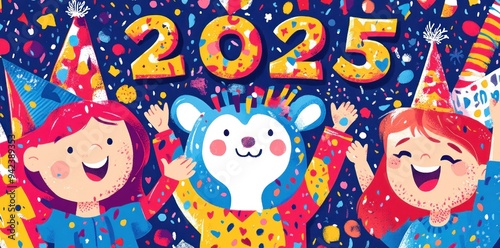 Two Children and a White Animal Celebrate New Year's Eve 2025