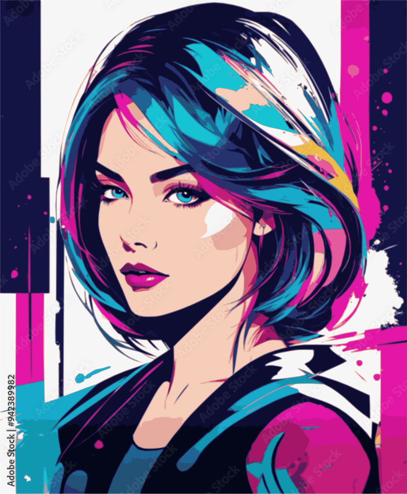 Glamorous portrait of a woman with a beautiful hairstyle. Beauty salon poster. Vector illustration.