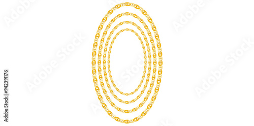 Multilayer Gold Chains Jewelry On White Background, Decorative Frame Design Element Vector Illustration.