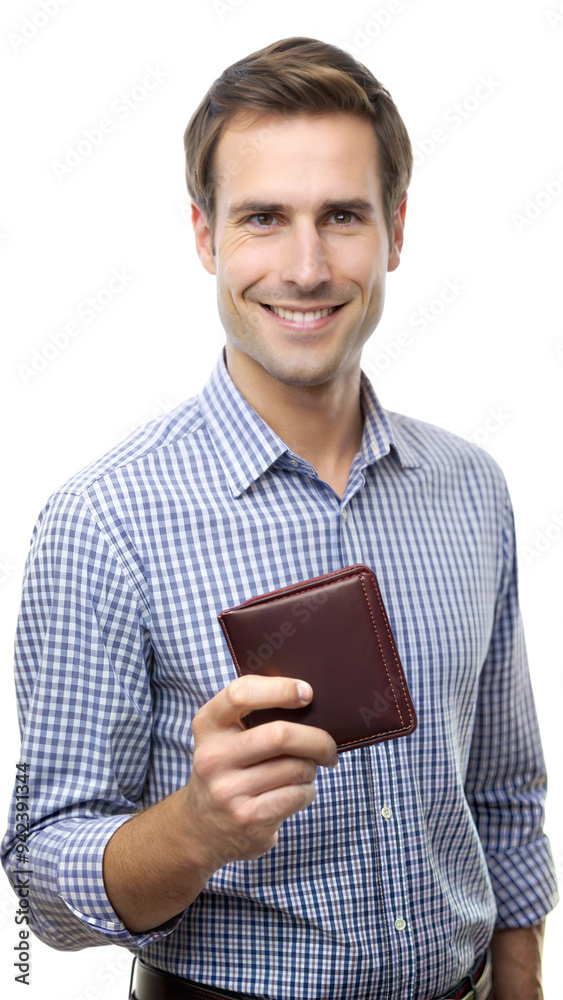 Man holding a smartphone, smiling while engaging with technology Man holding a smartphone, smiling while engaging with technology