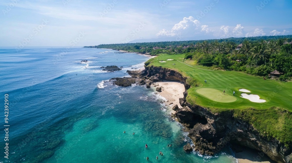 Aerial view of Anahita luxury resort and golf court with Ile aux Cerfs Lagoon, Flacq, Mauritius. Aerial view of Anahita luxury resort and golf court with Ile aux Cerfs Lagoon, Flacq, Mauritius.