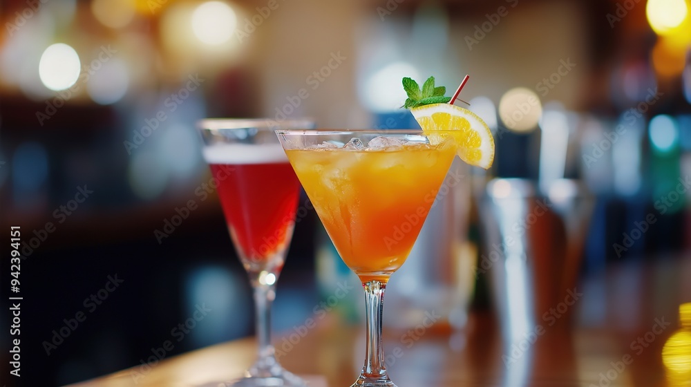 Assorted Cocktails at a Bar: A Vibrant Display of Colorful and Creative Drink Options in a Lively Bar Setting Assorted Cocktails at a Bar: A Vibrant Display of Colorful and Creative Drink Options in a Lively Bar Setting
