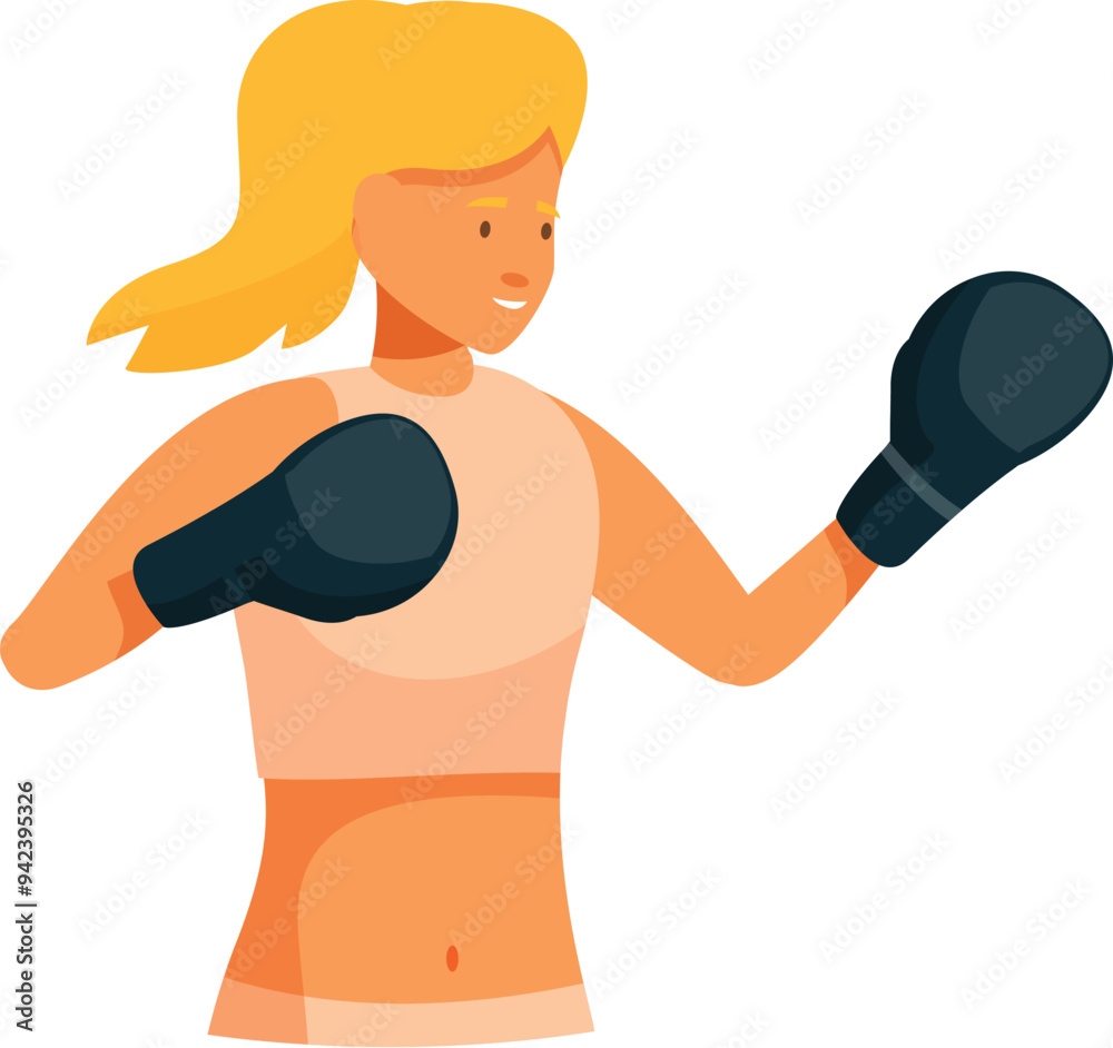 Young woman boxer practicing her moves, throwing a punch during a training session Young woman boxer practicing her moves, throwing a punch during a training session