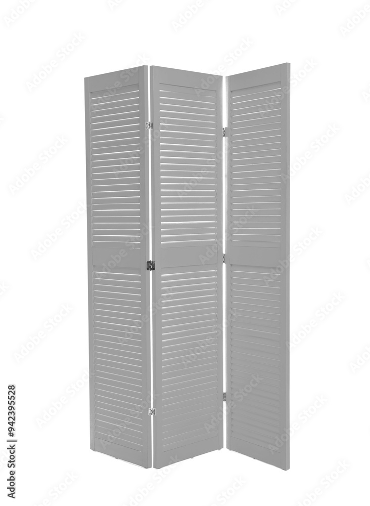 Grey folding screen isolated on white. Interior element Grey folding screen isolated on white. Interior element