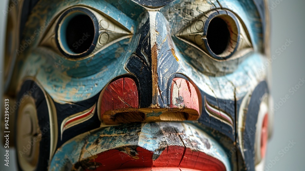 Close-up of a Carved Wooden Mask with Intricate Detail Close-up of a Carved Wooden Mask with Intricate Detail