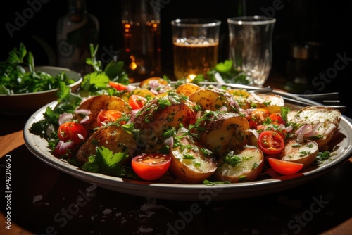 Tasty salad with potatoes and onions, generative IA