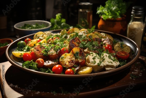 Tasty salad with potatoes and onions, generative IA