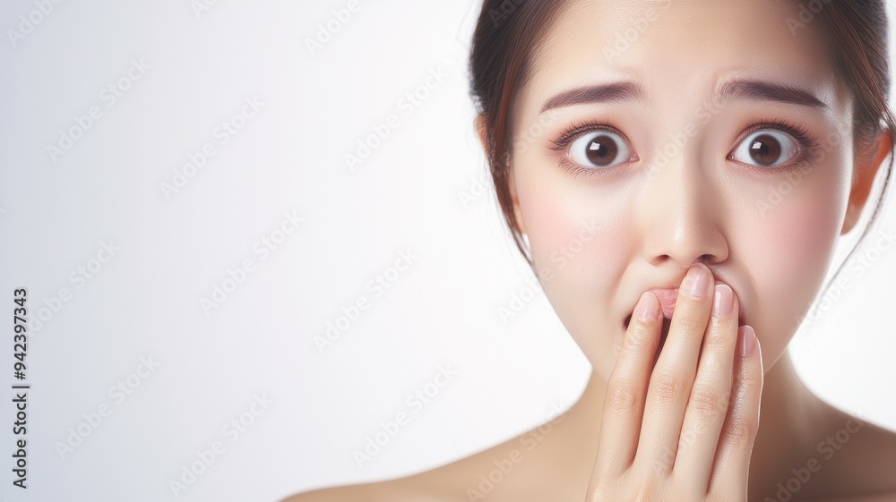 A woman with her mouth open and eyes wide A woman with her mouth open and eyes wide
