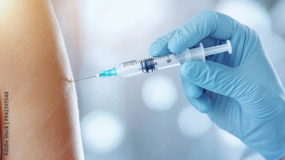 A person is getting a shot with a syringe