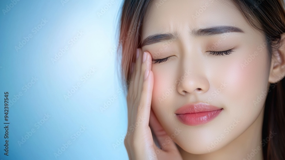A woman with a red face and a hand on her forehead