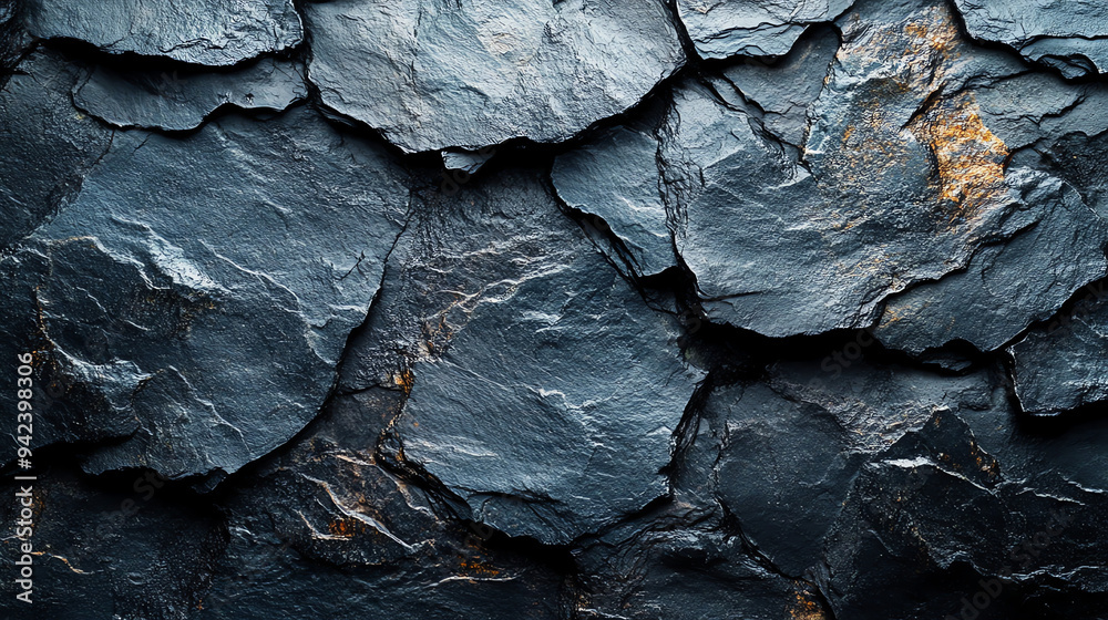 A dark gray stone wall, with many layered pieces.
A dark gray stone wall, with many layered pieces.