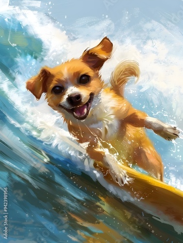 Happy dog on the beach, dog in the water, dog in the sea