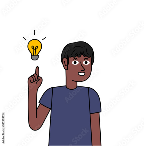 cheerful black boy raising finger idea concept.eps