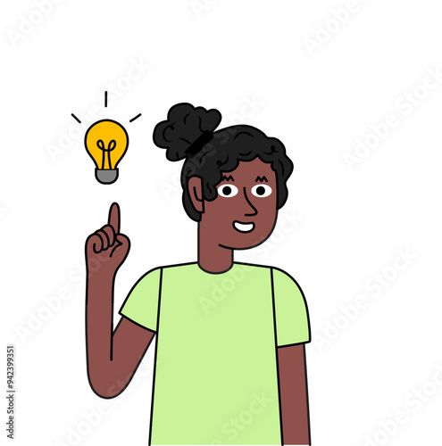 cheerful black girl raising finger idea concept.eps