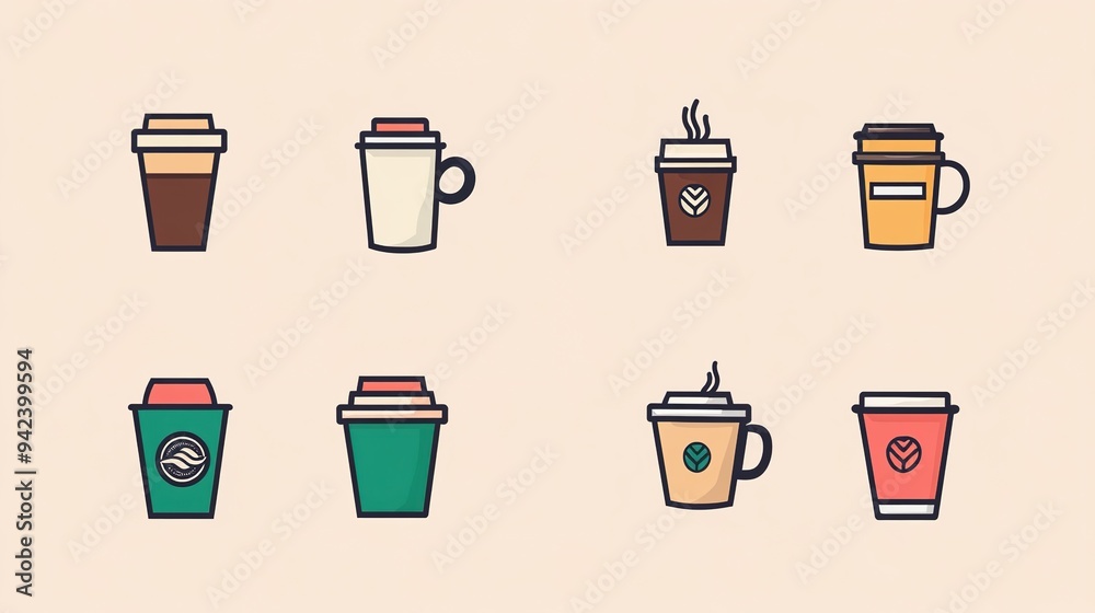 Fototapeta premium Collection of Coffee Icons: Versatile and Stylish Illustrations Representing Various Aspects of Coffee Culture and Beverage Options