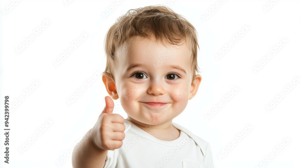 A baby is smiling and giving a thumbs up A baby is smiling and giving a thumbs up
