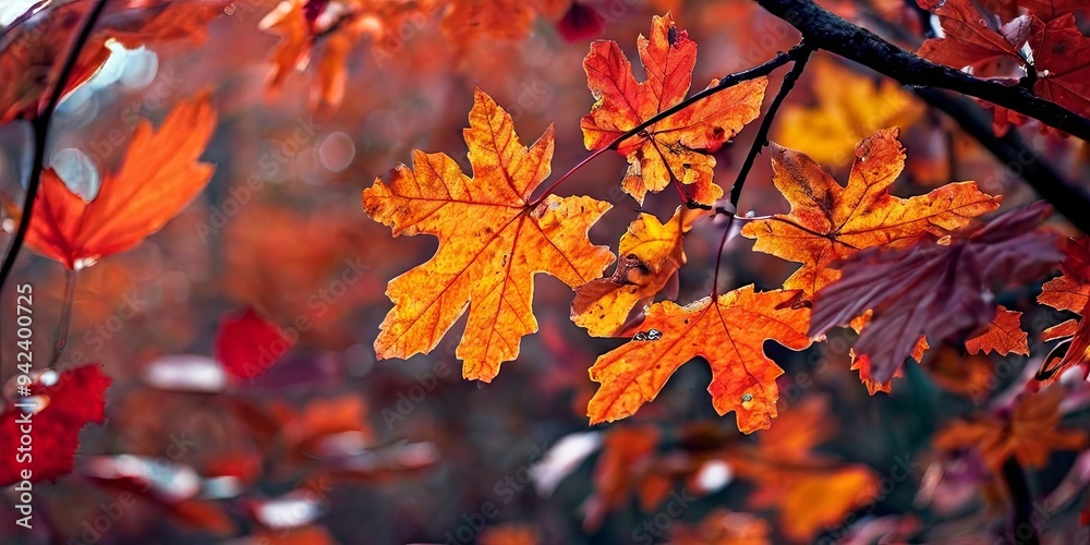 A tree branch is full of orange leaves A tree branch is full of orange leaves